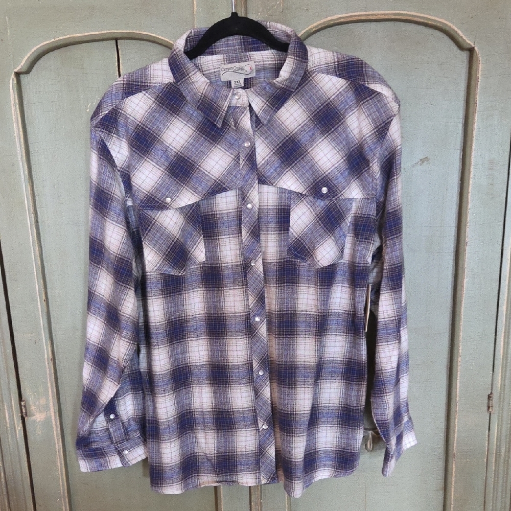 Blue and White Plaid Button-Up Shirt